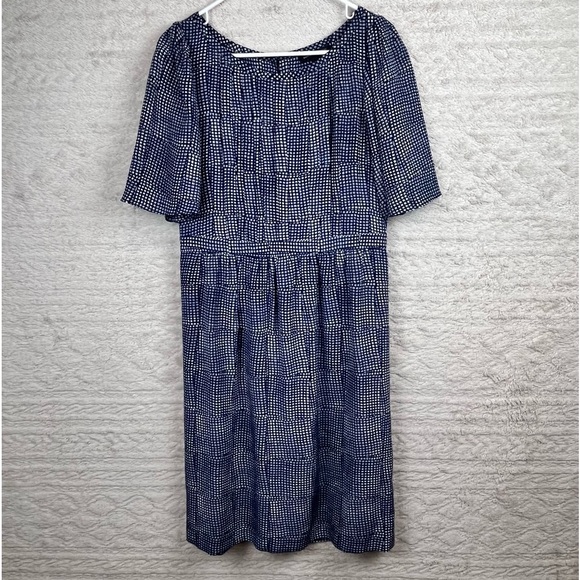 BANANA REPUBLIC Silk Midi Dress Size 10 Tall Career Wear Blue White Check - Picture 1 of 16